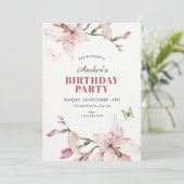 Invitation Aesthetic pink flower bloom birthday (Debout devant)