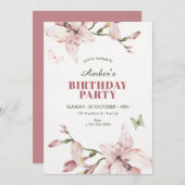 Invitation Aesthetic pink flower bloom birthday (Devant / Derrière)