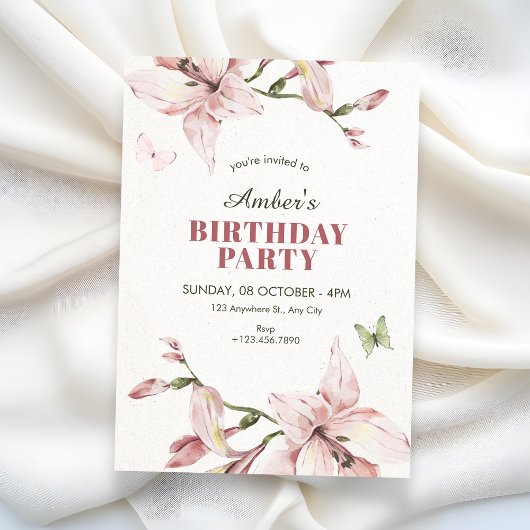 Invitation Aesthetic pink flower bloom birthday