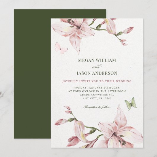 Invitation Aesthetic pink flower bloom wedding (Devant / Derrière)