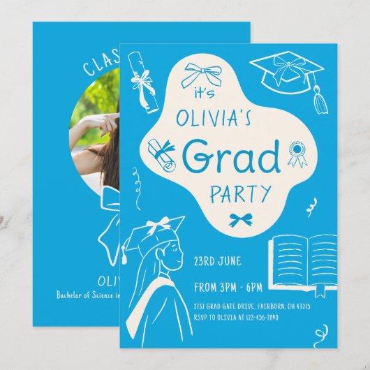 Invitation Aesthetic Whimsical Hand Drawn Graduation Party (Devant / Derrière)
