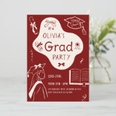 Invitation Aesthetic Whimsical Hand Drawn Graduation Party  (Debout devant)