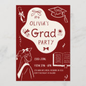 Invitation Aesthetic Whimsical Hand Drawn Graduation Party  (Devant)