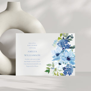 Invitation Aesthétique Aquarelle Bleu clair Baby shower Flora