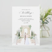 Invitation Aesthétique élégant couple mariage jardin aquarell (Debout devant)