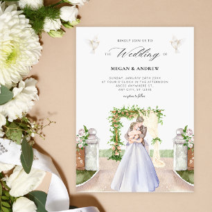 Invitation Aesthétique élégant couple mariage jardin aquarell