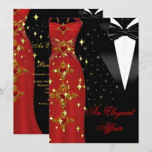 Invitation Affaire Élégante Robe Rouge Nœud Papillon Noir Ann