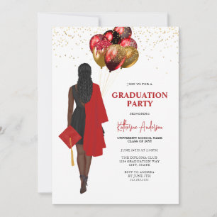 Invitation AfFemale Red Graduation Party
