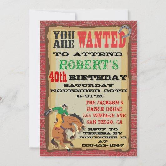 Invitation Affiche d'anniversaire de Cowboy Bronco déchaîné (Devant)