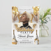 Invitation affiche d'anniversaire royale blanche et or (Debout devant)