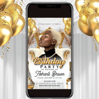 Invitation affiche d'anniversaire royale blanche et or