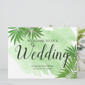 Invitation Affiche de bienvenue mariage Palm Tropical Feuille (Debout devant)