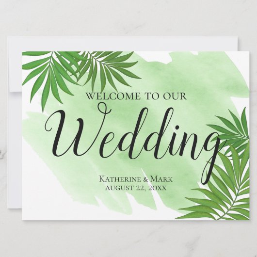 Invitation Affiche de bienvenue mariage Palm Tropical Feuille (Devant)