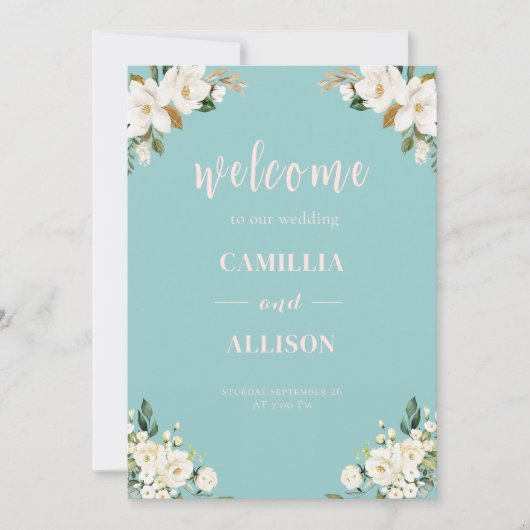 Invitation Affiche de bienvenue Mariage rose floral Sage Gree (Devant)