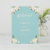 Invitation Affiche de bienvenue Mariage rose floral Sage Gree (Debout devant)