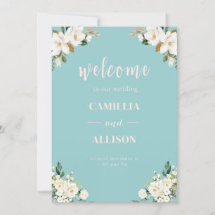Invitation Affiche de bienvenue Mariage rose floral Sage Gree
