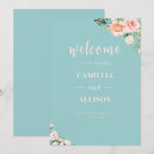 Invitation Affiche de bienvenue Mariage rose floral vert (Devant / Derrière)