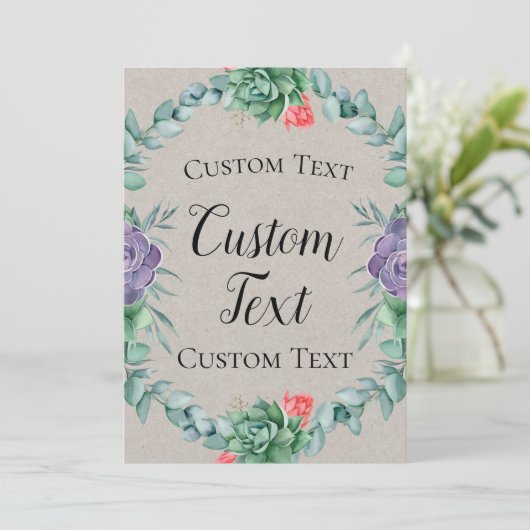 Invitation Affiche de bienvenue Succulente 5x7" (Debout devant)