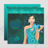 Invitation Affiche de club pour la soirée du Nouvel An bleu s (Devant / Derrière)