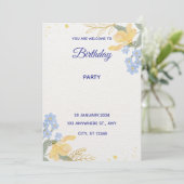 Invitation Affiche de fête d'anniversaire couleur eau bleue (Debout devant)