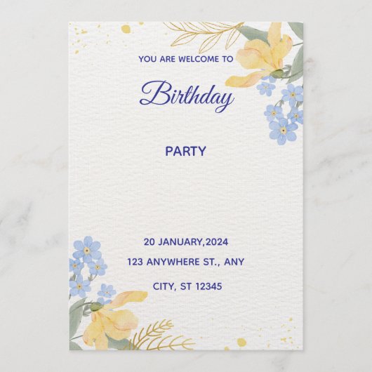 Invitation Affiche de fête d'anniversaire couleur eau bleue (Devant)
