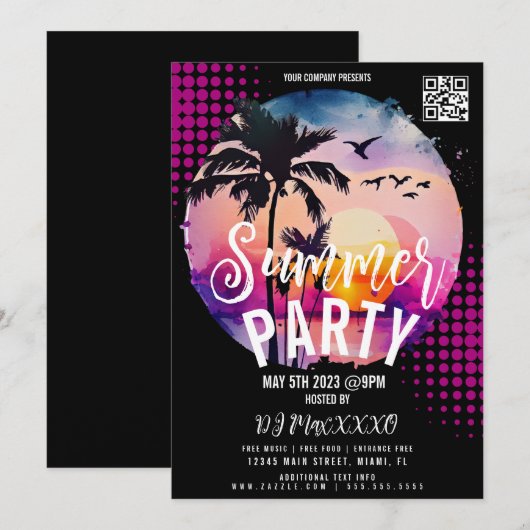 Invitation Affiche de la soirée d'été sur la plage (Devant / Derrière)