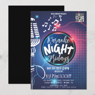 Invitation Affiche de soirée néon de karaoke pour club de bar
