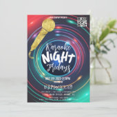 Invitation Affiche de soirée néon de karaoke pour une fête da (Debout devant)
