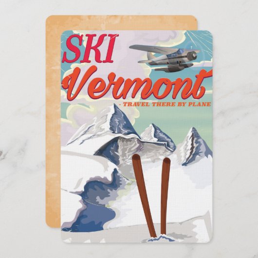 Invitation Affiche de vacances retro Ski Vermont (Devant / Derrière)
