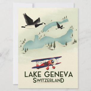 Invitation affiche de voyage lac genève suisse