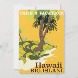 Invitation Affiche de voyage vintage de la grande île d'Hawaï