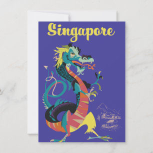 Invitation Affiche de voyage vintage du dragon de Singapour