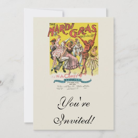 Invitation Affiche jaune antique Mardi Gras (Devant)