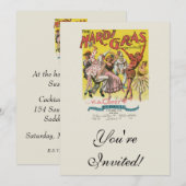 Invitation Affiche jaune antique Mardi Gras (Devant / Derrière)