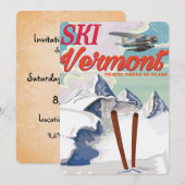 Invitation Affiche rétro de vacances de ski au Vermont (Devant / Derrière)