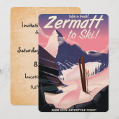 Invitation Affiche rétro de vacances de ski Zermatt (Devant / Derrière)