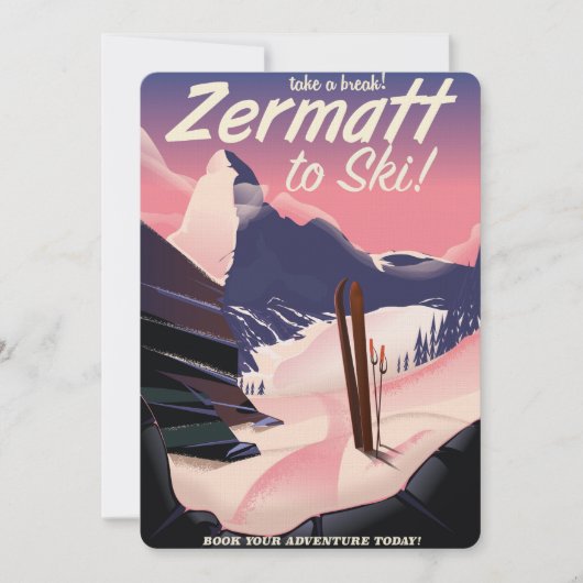 Invitation Affiche rétro de vacances de ski Zermatt (Devant)
