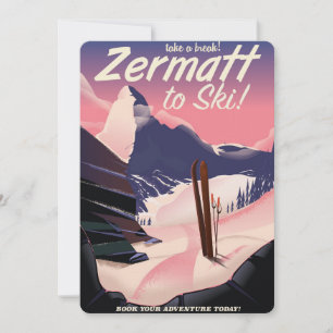 Invitation Affiche rétro de vacances de ski Zermatt