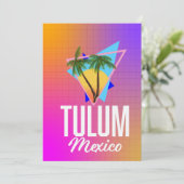 Invitation Affiche rétro de voyage à Tulum Mexique. (Debout devant)