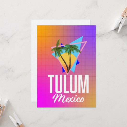 Invitation Affiche rétro de voyage à Tulum Mexique. (Devant/Arrière en situation)
