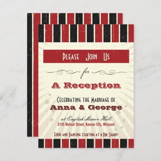 Invitation Affiche rustique : Réception rouge et noir uniquem (Devant / Derrière)