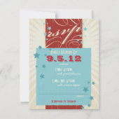 Invitation Affiche Rustique : Réponse au Mariage Rouge, Blanc (Devant)