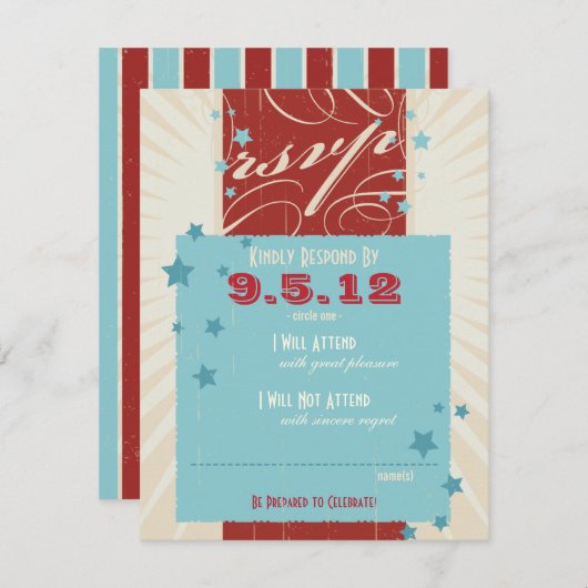 Invitation Affiche Rustique : Réponse au Mariage Rouge, Blanc (Devant / Derrière)