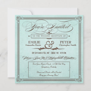 Invitation Affiche Vintage Bleue & Marron Réception Uniquemen
