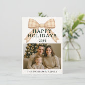 Invitation Affordable Christmas Plaid Photo Holiday Flat Card (Debout devant)