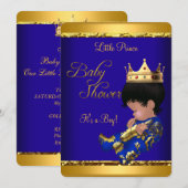 Invitation Africain-Américain Baby shower Blue Gold Boy (Devant / Derrière)