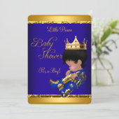 Invitation Africain-Américain Baby shower Blue Gold Boy (Debout devant)