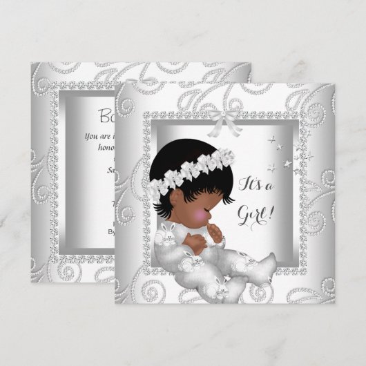 Invitation Africain Américain Baby shower fille Diamond Blanc (Devant / Derrière)