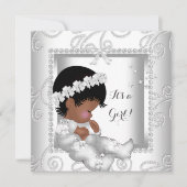 Invitation Africain Américain Baby shower fille Diamond Blanc (Devant)