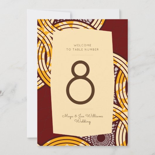 Invitation Africain Ankara Kitenge Gold Floral Numéro de tabl (Devant)